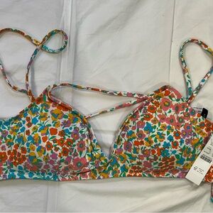 J. Crew Floral Bikini Top - Pink and Blue